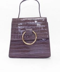 AX Paris Mink Croc Mini Patent Bag With Gold Ring Accessories