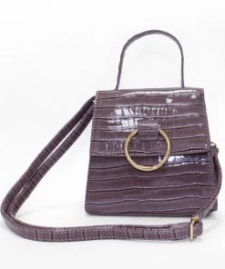 AX Paris Mink Croc Mini Patent Bag With Gold Ring Accessories