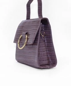 AX Paris Mink Croc Mini Patent Bag With Gold Ring Accessories