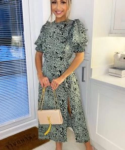 AX Paris Mint Animal Print Pleat Frill Midi Dress Dresses