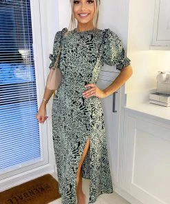 AX Paris Mint Animal Print Pleat Frill Midi Dress Dresses