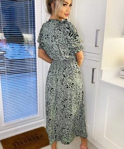 AX Paris Mint Animal Print Pleat Frill Midi Dress Dresses