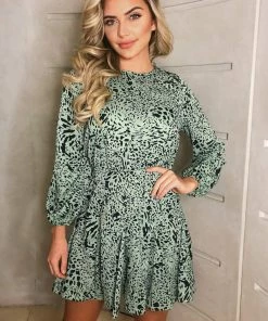 AX Paris Mint Printed Pleated Skirt Skater Dress