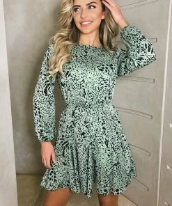 AX Paris Mint Printed Pleated Skirt Skater Dress