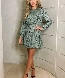 AX Paris Mint Printed Pleated Skirt Skater Dress