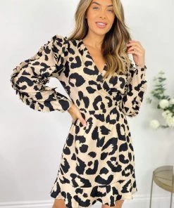 AX Paris Dresses Multi Animal Print Long Frill Sleeve Dress