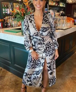 AX Paris Multi Animal Print V Neck Split Leg Midi Dress