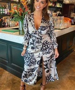 AX Paris Multi Animal Print V Neck Split Leg Midi Dress