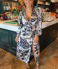 AX Paris Multi Animal Print V Neck Split Leg Midi Dress