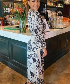 AX Paris Multi Animal Print V Neck Split Leg Midi Dress