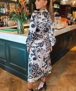 AX Paris Multi Animal Print V Neck Split Leg Midi Dress