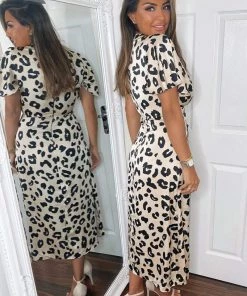 AX Paris Dresses Multi Animal Printed Ruched Side Midi Dress