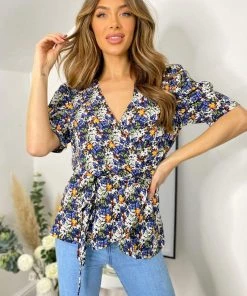 AX Paris Tops Multi Floral Printed Wrap Blouse