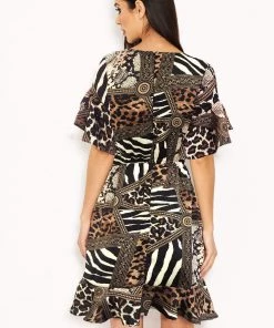 AX Paris Dresses Multi Printed Frill Detail Dress