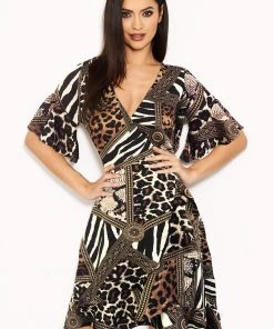 AX Paris Dresses Multi Printed Frill Detail Dress