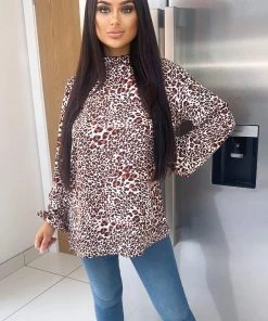 AX Paris Tops Multi Printed Ruffle High Neck Top