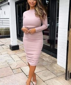 AX Paris Mushroom Wide Neck Ruched Bodycon Dress