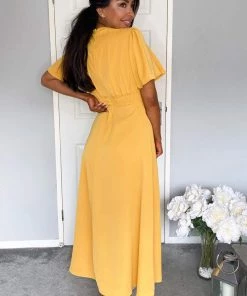 AX Paris Dresses Mustard Gathered Waist Midi Dress 11 AX Paris Dresses Mustard Gathered Waist Midi Dress