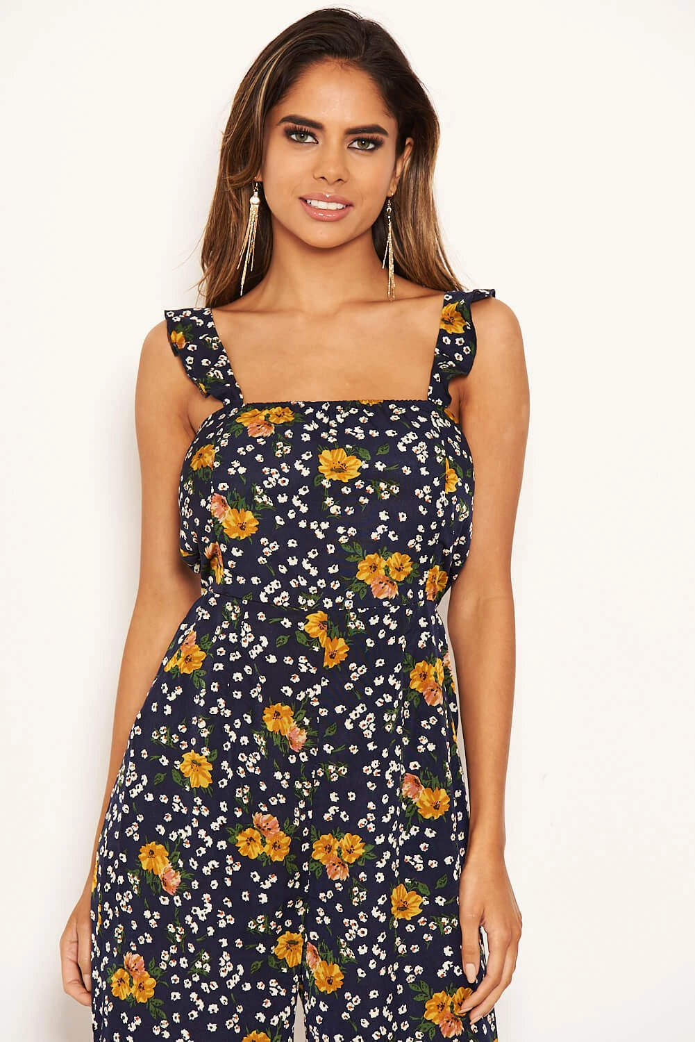 AX Paris Navy Mixed Floral Frill Sleeve Jumpsuit Jumpsuits And Playsuits 4 AX Paris Navy Mixed Floral Frill Sleeve Jumpsuit Jumpsuits And Playsuits