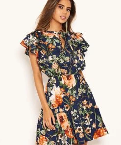 AX Paris Dresses Navy Floral Frill Skater Dress