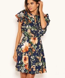 AX Paris Dresses Navy Floral Frill Skater Dress