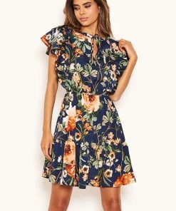 AX Paris Dresses Navy Floral Frill Skater Dress