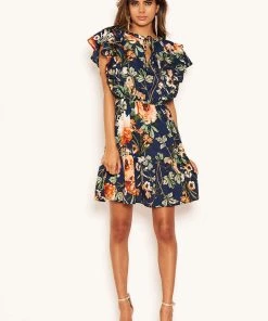 AX Paris Dresses Navy Floral Frill Skater Dress