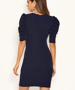 AX Paris Dresses Navy Ruffle Sleeve Bodycon Dress