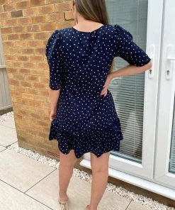 AX Paris Navy Ditsy Daisy Print Frill Hem Shift Dress Dresses