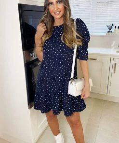 AX Paris Navy Ditsy Daisy Print Frill Hem Shift Dress Dresses
