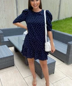 AX Paris Navy Ditsy Daisy Print Frill Hem Shift Dress Dresses