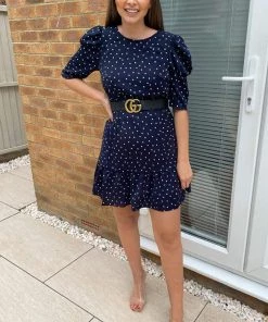 AX Paris Navy Ditsy Daisy Print Frill Hem Shift Dress Dresses