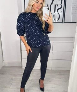 AX Paris Tops Navy Ditsy Daisy Print Puff Sleeve Blouse 11 AX Paris Tops Navy Ditsy Daisy Print Puff Sleeve Blouse