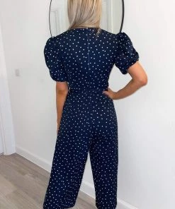 AX Paris Navy Ditsy Daisy Print Wrap Over Jumpsuit