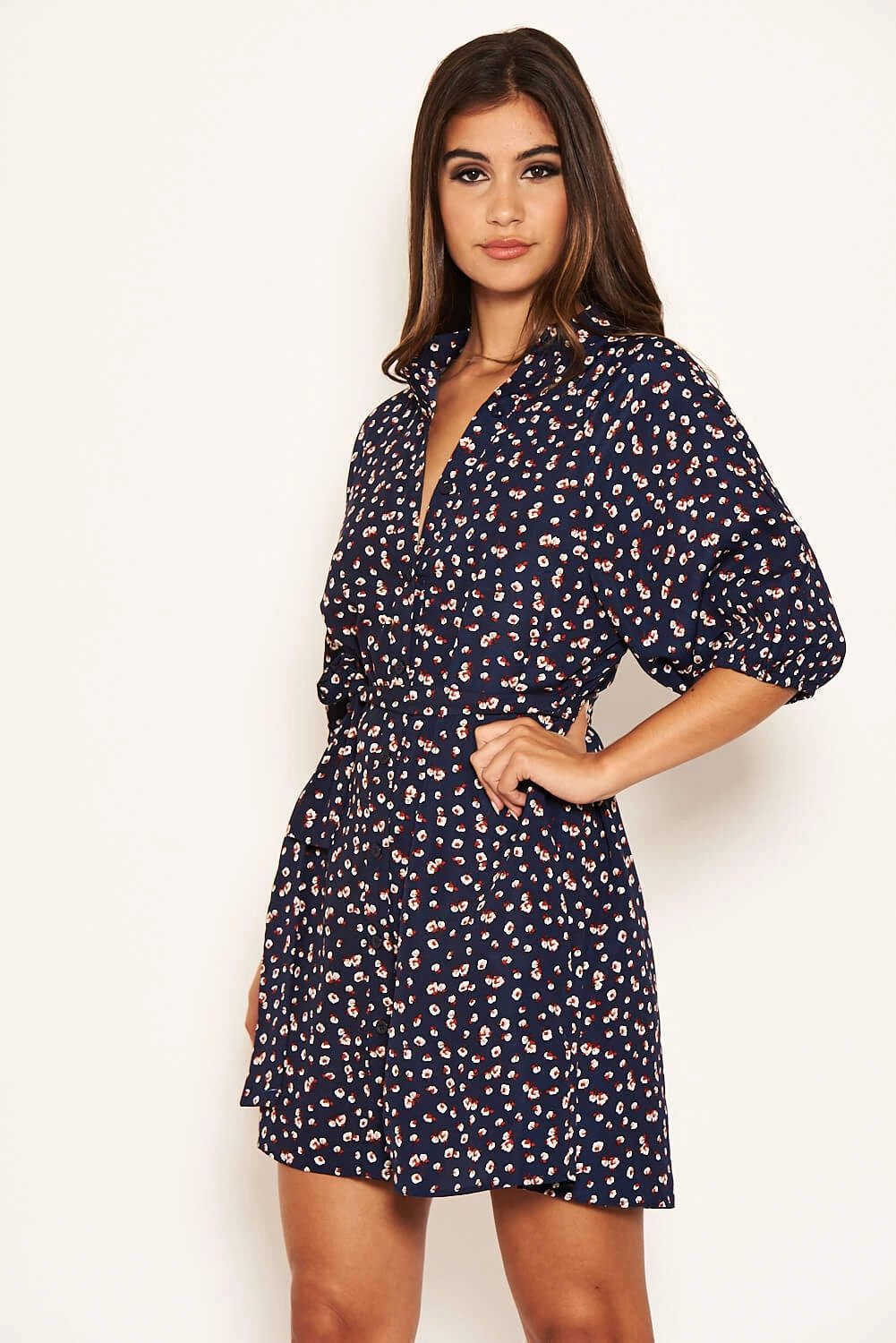 AX Paris Dresses Navy Ditsy Floral Tie Waist Shirt Dress 2 AX Paris Dresses Navy Ditsy Floral Tie Waist Shirt Dress