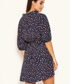 AX Paris Dresses Navy Ditsy Floral Tie Waist Shirt Dress 10 AX Paris Dresses Navy Ditsy Floral Tie Waist Shirt Dress