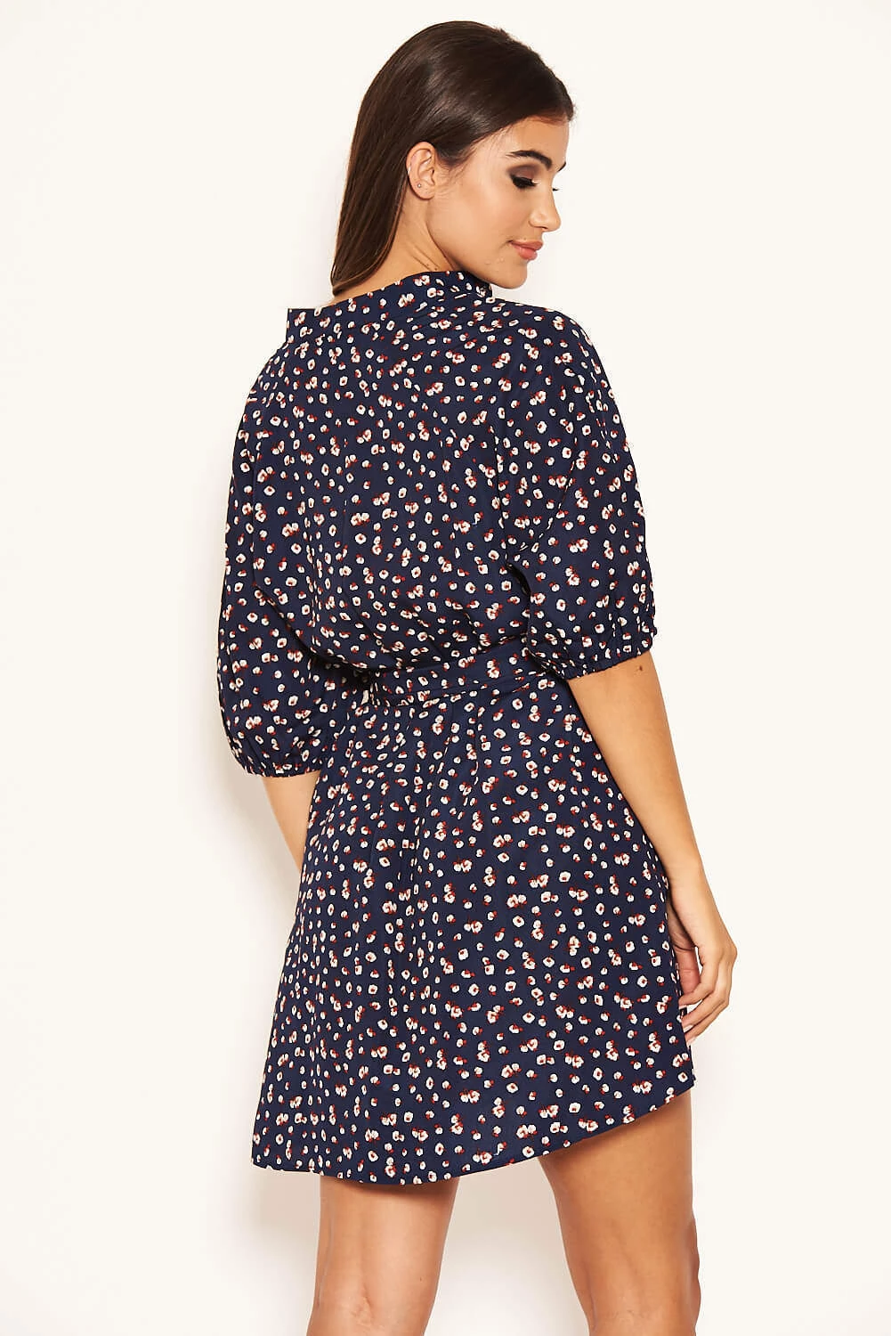 AX Paris Dresses Navy Ditsy Floral Tie Waist Shirt Dress 4 AX Paris Dresses Navy Ditsy Floral Tie Waist Shirt Dress