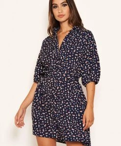 AX Paris Dresses Navy Ditsy Floral Tie Waist Shirt Dress 11 AX Paris Dresses Navy Ditsy Floral Tie Waist Shirt Dress