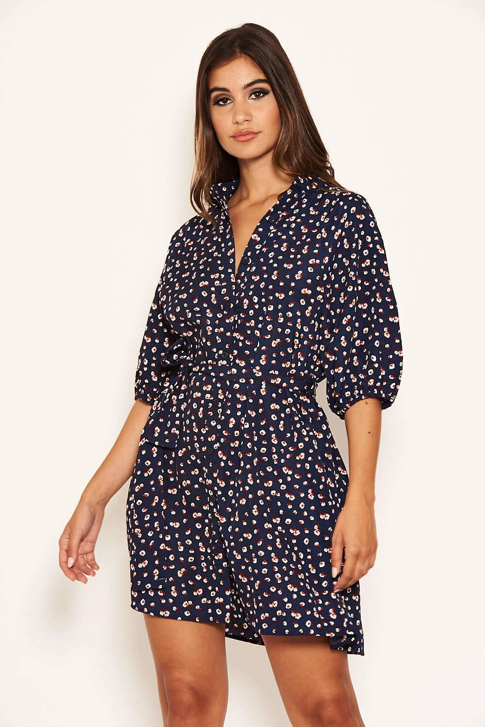 AX Paris Dresses Navy Ditsy Floral Tie Waist Shirt Dress 5 AX Paris Dresses Navy Ditsy Floral Tie Waist Shirt Dress