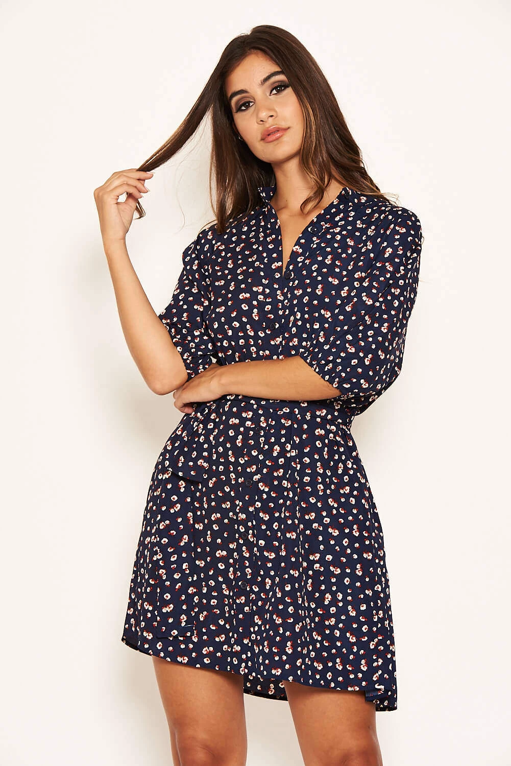 AX Paris Dresses Navy Ditsy Floral Tie Waist Shirt Dress 6 AX Paris Dresses Navy Ditsy Floral Tie Waist Shirt Dress