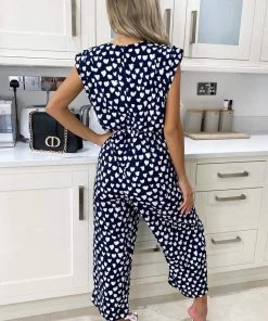 AX Paris Navy Heart Print Culotte Jumpsuit