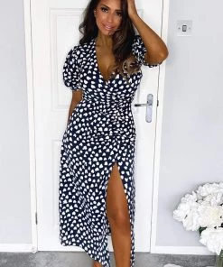 AX Paris Navy Heart Print Short Sleeve Midi Dress