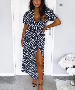 AX Paris Navy Heart Print Short Sleeve Midi Dress