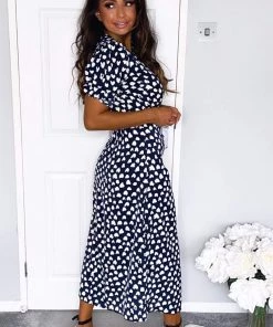 AX Paris Navy Heart Print Short Sleeve Midi Dress