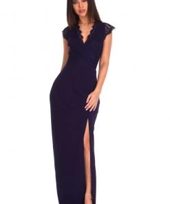 AX Paris Navy Lace Wrap Over Maxi Dress Dresses