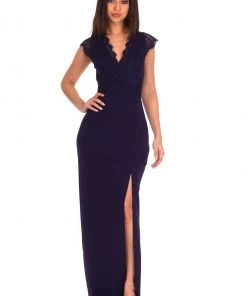 AX Paris Navy Lace Wrap Over Maxi Dress Dresses