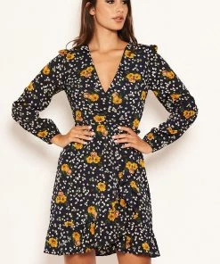 AX Paris Navy Mixed Floral Wrap Dress