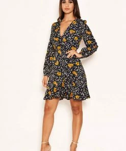AX Paris Navy Mixed Floral Wrap Dress