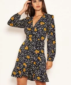 AX Paris Navy Mixed Floral Wrap Dress