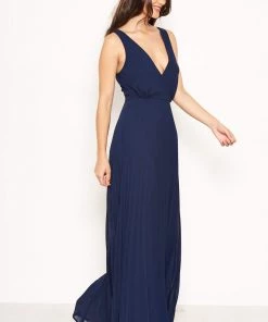 AX Paris Navy Pleated Maxi Dress With Lace Straps Dresses